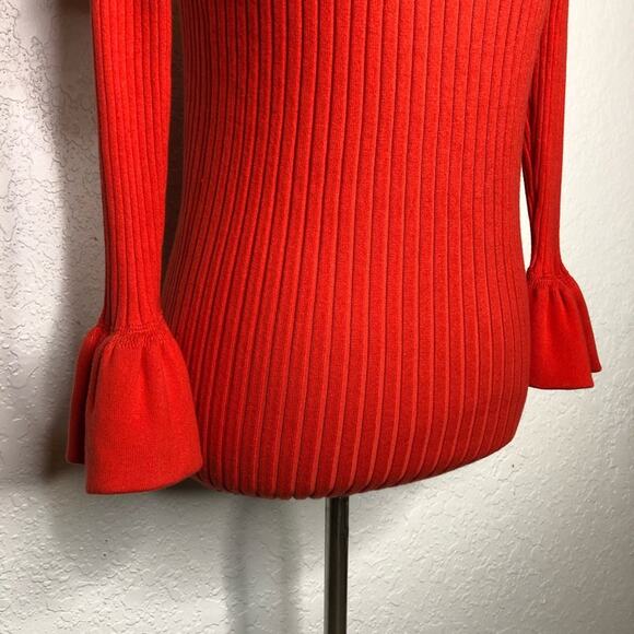 Cabi bright orange trumpet sleeve ribbed snap front cardigan size Small #5285 - Picture 12 of 14